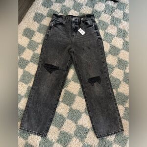 NWT Express Denim Mom Jeans High Rise Jeans Black Distressed Ripped Size 2R